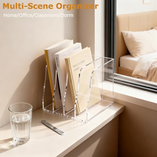 YUXUN Clear Acrylic File Folder Holder - 4 Vertical Compartments - size: B5 Size, 4 Sections