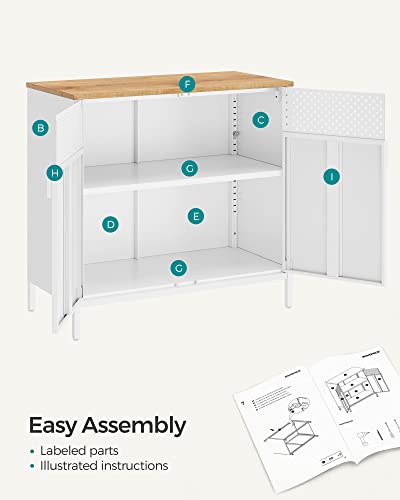 SONGMICS Storage Cabinet, Sideboard with Adjustable Shelves - color: Natural Beige + White, size: 31.5"W, style: 1 pack