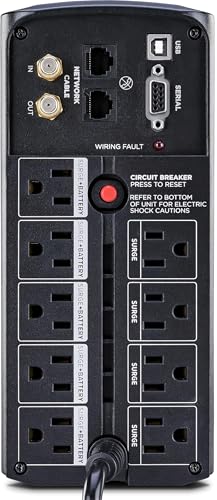 0E-1000V9RD Line-Interactive Mini-Tower UPS; 1000VA/600W; 9 Grounded Outlets, 5 with Battery Backup; Automatic Voltage Regulation; HID-Compliant USB Connectivity Port; LCD Display