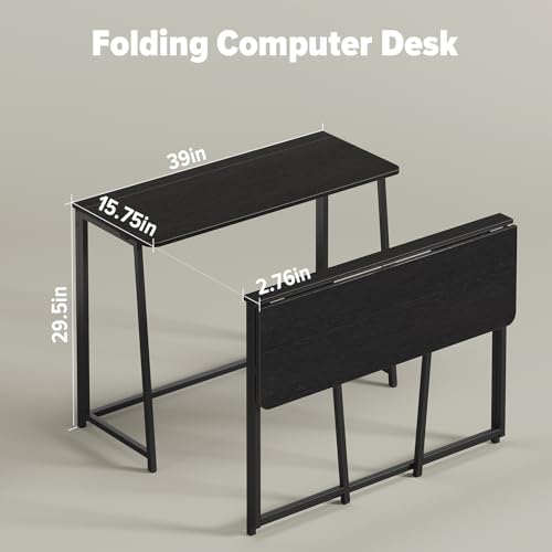 WOHOMO Folding Desk, 39.4" Foldable Computer Table for Small Spaces, Black - color: Black, size: Large Size:39.4 x 15.7