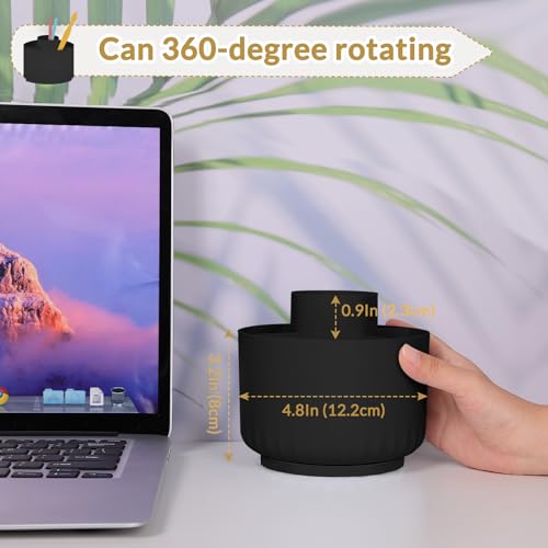 SKYDUE 360 Degree Rotating Pencil Pen Holder for Desk, Dual-Purpose Desk Organizer, Rotating Pencil Cup with 5 Slots, Office Supplies, Desk Decor for Office, School, Home - color: Black