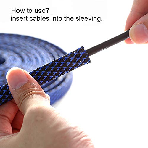 25ft - 3/4 inch PET Expandable Braided Sleeving – BlackBlue – Alex Tech Braided Cable Sleeve - color: Blackblue, size: 3/4"-25ft
