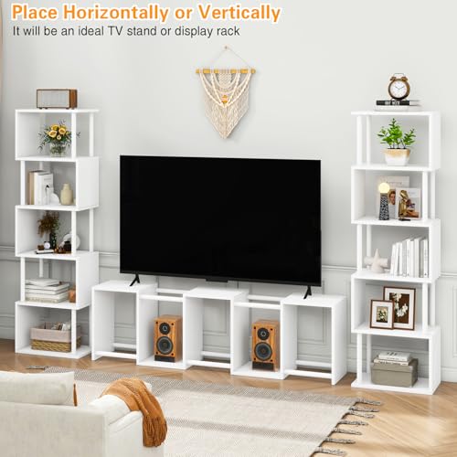 IBUYKE 6-Tier Tall Bookshelf,S-Shaped Geometric Bookcase,White WBC016W - color: White, size: 6 Tier