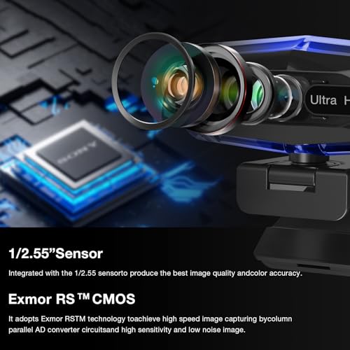 4K Webcam for PC, 4K Webcam with Remote Control and RGB Light, Autofocus Streaming Camera for PC/Mac, Plug and Play Computer Camera for Zoom/Skype/YouTube/Meeting - style: 4k+remote+tripod