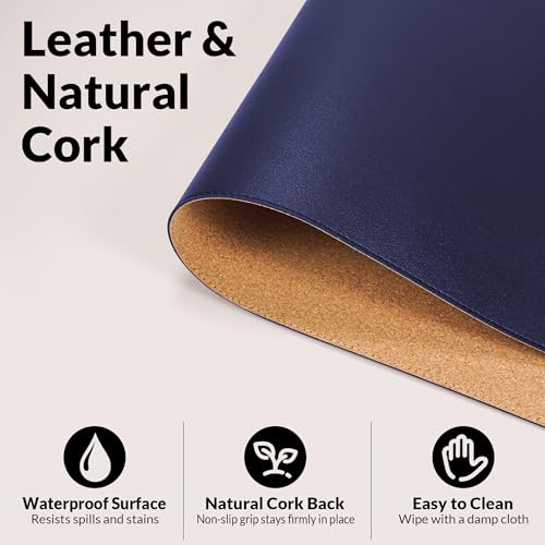 AFIING Desk Mat, Blue, 31.5" x 17", Cork Desk Pad Protector - color: Blue, size: 31.5" x 17"