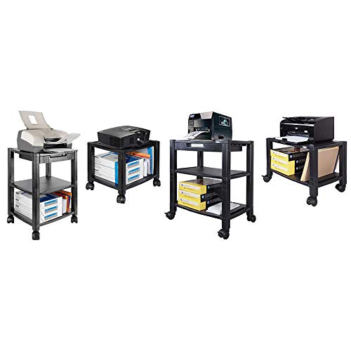 Kantek Height-Adjustable Deskside Printer Cart, Plastic, 3 Shelves, 1 Drawer, 60 lb Capacity, 20" x 13.25" x 24.5", Black - size: 20-Inch Extra Wide, style: 3-Shelf