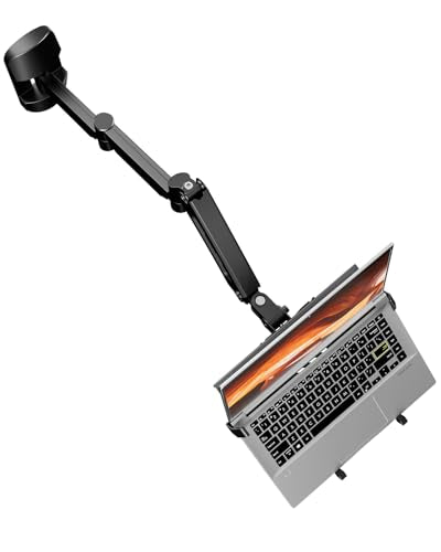 Long Arm 2-in-1 Laptop Wall Mount with Detachable Tray for 12-17'' Laptops | 30.28'' Extra Long Gas Spring Arm, Also fits 13-32'' Monitors, Stability, Easy to Install, Max holds 19.8lbs, Black