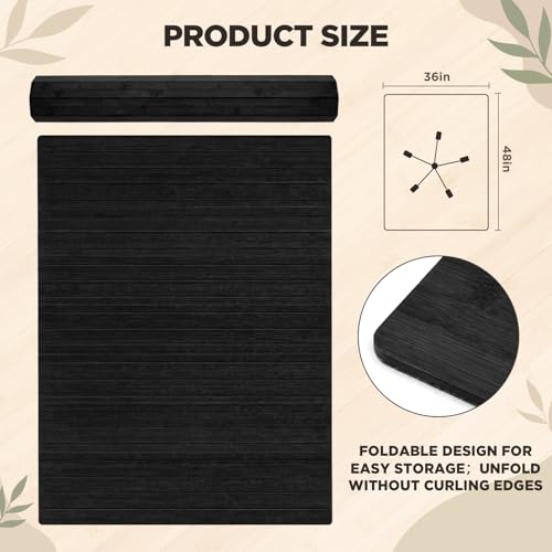 Leinuosen 36" x 48" Office Bamboo Chairmat for Carpet Floor Mat Highly Premium Quality Anti-Slip Office & Home Floor Protector Low Pile Carpet Chair Mat, 5mm Thick(Without Lip, Black) - color: Black, style: Without Lip