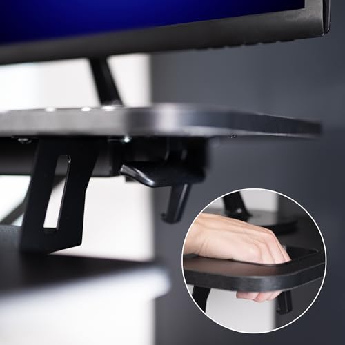 VIVO Extra Wide 38 inch Corner Desk Converter, K Series, Height Adjustable Sit to Stand Riser, Dual Monitor and Laptop Workstation with Wide Keyboard Tray, Black, DESK-V000KL - size: 38"