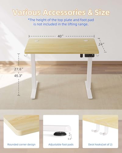 YIHAYO Electric Standing Desk, 40 x 24 Inches Stand Up Desk with Splice Board, Adjustable Height Desk, Computer Desk for Home Office, White Frame/Natural Top - color: White Frame/Natural Top, size: 40*24 Inch
