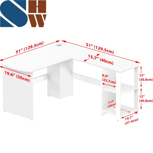 SHW 51 x 51 L-Shaped Home Office Wood Corner Desk with Storage, White - color: White