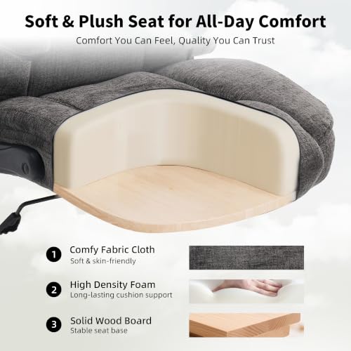Fabric Office Chair with Inflatable Lumbar Support, Executive Ergonomic Desk Chairs with Flip Arms, High Back Cloth Computer Chair Rocking Function, Heavy Duty Metal Base 300 lbs Capacity| Grey - color: Grey