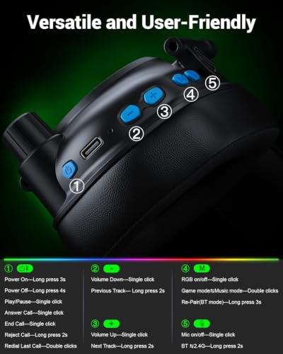 Wireless Gaming Headset with Mic for PS5, PS4 & PC, 7.1 Surround Sound - color: Blue