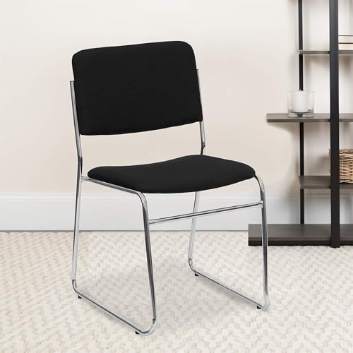 Flash Furniture Hercules Fabric Stackable Chair, Black | Chrome Sled Base, Fabric Upholstery, 500 LBS. Weight Capacity - color: Black Fabric/Chrome Frame, size: Set of 1