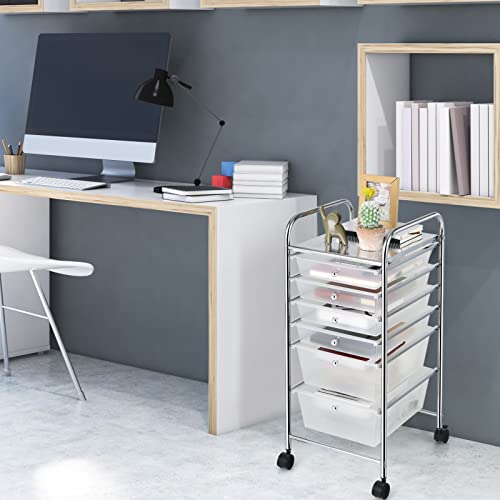 GOFLAME 6-Drawer Rolling Storage Cart, Multifunctional Art Craft Organizer Cart, Mobile Utility Storage Cart with Removable Drawers & Lockable Wheels, Craft Cart for Home Office, School, Clear - color: Clear, size: 6-Drawer without Wood Top