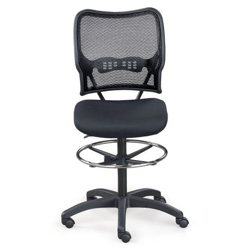 Space Seating 13 Series Deluxe Dark Air Grid Adjustable Drafting Chair with Built-in Lumbar Support and Footring, Black - style: Standard Control