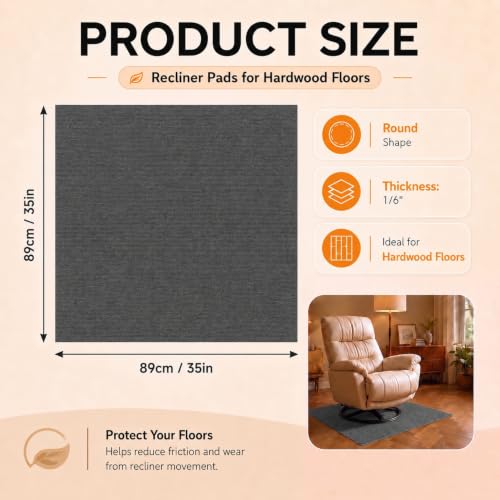 Recliner Pads for Hardwood Floors, 35" X 35" Non Slip Recliner Grippers, Furniture Pads Hardwood Floor Protectors for Furniture, Fits Recliners, Office Chair, Swivel Chairs, Grey - color: Grey, size: 35"x35"
