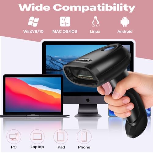 Bluetooth 2D Barcode Scanner, 3-in-1 Bluetooth & USB Wired & 2.4G Wireless QR Barcode Reader, PDF417 Data Matrix Handheld Bar Code Scanner Work with Windows, Android, iOS (TM-10B) - color: Pink