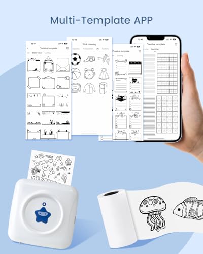 vretti Sticker Printer - TP2-Y Mini Portable Thermal Printer Inkless Sticker Maker Machine Bluetooth Label Maker Pocket Instant Print for Study Graphics, Anatomical Diagrams, Photos, Students - color: White-Blue