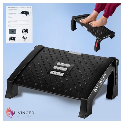 Livinger Foot Stool – Adjustable Foot Rest with 6 Height Settings – Under-Desk Support with Non-Slip Legs – Ergonomic Foot Roller – Sturdy Design for Office or Home
