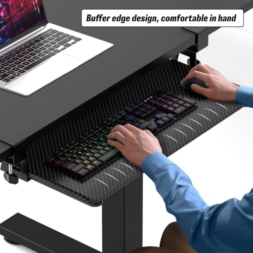 Under Desk Keyboard Tray, Slide-Out Keyboard Drawer with C-Clamp 25.6"x11.8" - color: Black Carbon Fiber