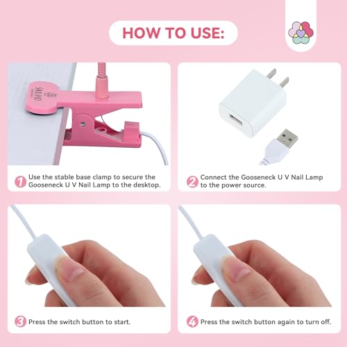 SAVILAND Gooseneck U V Light for Nails Flash Cure Gel Lamp with Desk Clip | 10s fast curing, LED UV dual light, Salon grade, Manicure use, Gel nail polish & nail tips curing tool, Pink - color: Pink