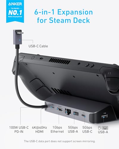Anker Steam Deck Dock, 6-in-1 4K@60Hz HDMI Docking Station for Steam Deck | USB-C & 2 USB-A Data Ports, 1 Gbps Ethernet, Fast Charging, for Steam Deck (OLED)/ROG Ally/Legion Go (Not for Rog Ally X)