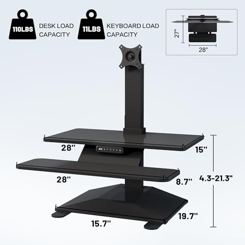 Electric Standing Desk Converter 28" Wide, Height Adjustable Desk Riser, Computer Workstation, Sit-Stand Convertor for Home, Office, School (Black, 1 Arm Included) - color: Black, size: 28'' Wide