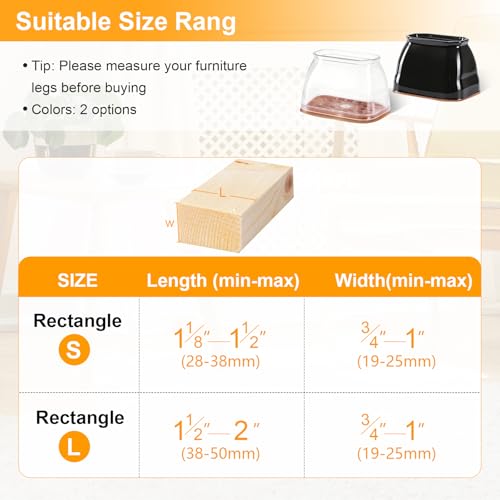 CHUNZEXI 24 Pack Rectangle Chair Leg Floor Protectors for Hardwood Floors, Silicone Felt Covers Pads Caps, Protect Wood Furniture Feet Floors Noise Reduce and Scratch (Rectangle Small) - color: Black-24pack, size: Rectangle S