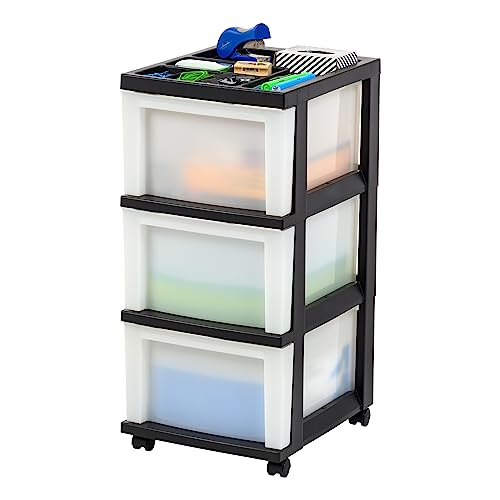 IRIS USA 3-Drawer Rolling Storage Cart, Black/Pearl - color: Black, size: 3 Drawer with Wheels