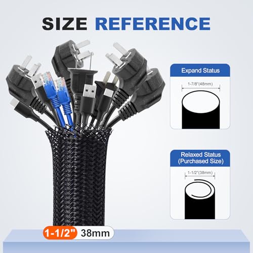 1-1/2" Cable Management Loom Wrap Sleeve Cord Wire Hider Organizer Covers - size: 1-1/2"-16ft