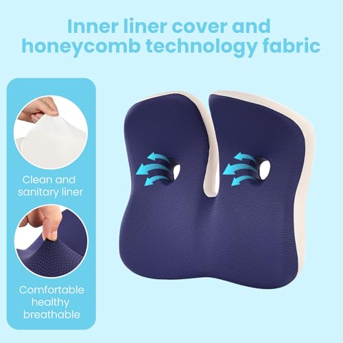 Seat Cushion, Memory Foam for Sit Bone and Back Pain Relief - color: Blue