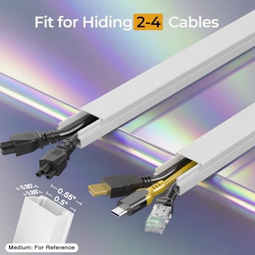 212.6in Cord Hider Kit, Cord Covers for 2-4 Wires on Wall, Self-Adhesive Cable Hider Wire Covers for Cords on Wall, Paintable Cord Hider for Walls Mount Tv, Cable Cover Raceway, W0.95 H0.55in, White - color: White, size: 212.6in L x 0.95in W x 0.55in H