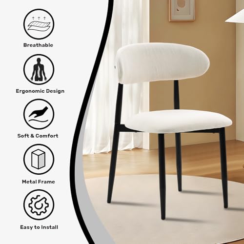 UVV Dining Chairs Set of 2, Metal Kitchen Chairs with Modern Fabric Upholstered for Dining Room, Beige - color: Beige-black, size: Set of 2