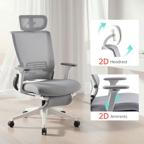 Ergonomic Foldable Office Chair with Footrest and Lumbar Support, Grey - color: Grey