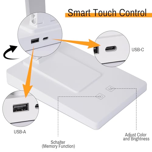 Rechargeable LED Desk Lamp, 5 Color Modes with 5 Brightness - color: White