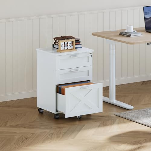 Garvee 3-Drawer Mobile File Cabinet with Lock, Under Desk Storage Drawer - color: White