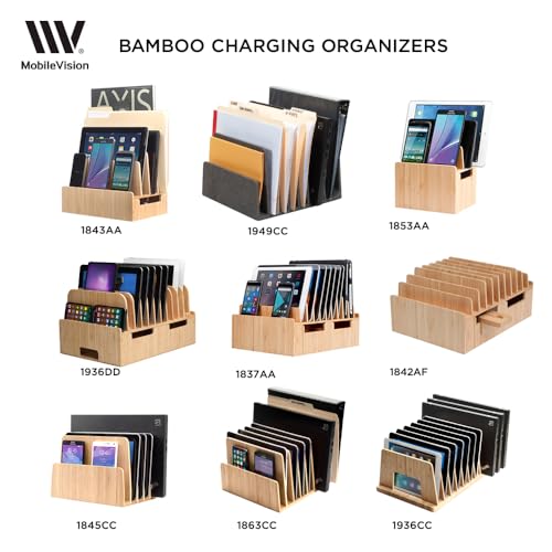 MobileVision Bamboo Device Organizer for Smartphones, Tablets and Laptops, 10 Slots - color: 10 - Slot Stand