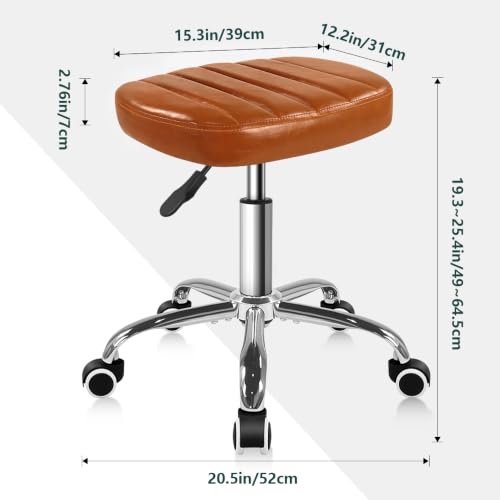 BFTOU Minimalist Square Swivel Stool with Wheel for Work SPA Shop Massage Height-Adjustable Rolling Stool Chair (Orange-Brown) - color: Orange-brown