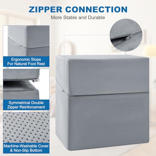 Adjustable Foot Rest Under Desk,Adopt 3-in-1 Ergonomic Design.High-Density Foam and Zipper Closure Under Desk Leg Rest,Fabric is Removable and Washable. for Office, Gaming, Home, and Travel (Gary) - color: Gary