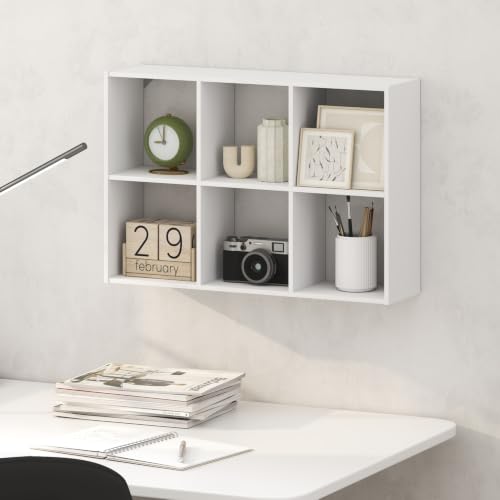 Furinno Rossi 6-Cube Floating Shelves for Wall, Wall Mount Organizer, Desktop Organizer, Bookshelf, for Home Office, Study Room, White - color: White, size: 6-Cube