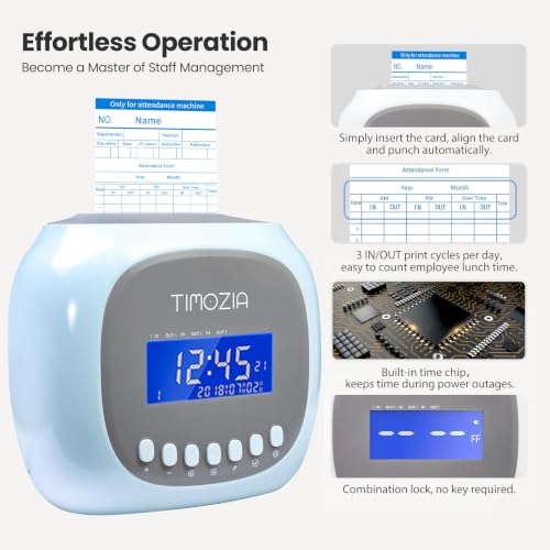 Time Clocks for Employees Small Business, Auto-Align Time Clock, 6 Punches per Day Time Machine | Clock in Machine for Employees with 100 Time Cards, 2 Ink Ribbons