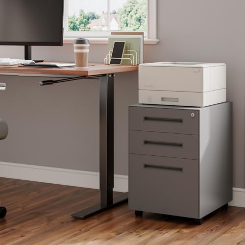 Dripex 3 Drawer Metal Rolling File Cabinet Under Desk Filing Cabinet Grey | 15"W x 18"D x 24"H, Lockable, 5 Wheels, Fully Assembled, Letter/Legal Size, Suitable for Home Office - color: Grey