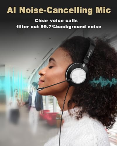 Voistek USB Headset with Microphone for PC, Wired Work Headset (One Ear) Computer Headphones with Noise Cancelling Mic, Mute, Volume Controls for Office Call Center Home Work Skype Zoom Team Meetings - color: Glossy Black