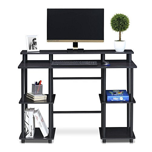 FURINNO Turn-N-Tube computer Desk, Espresso | Computer Desk with Monitor Stand, Office Desk for Home Office, Bedroom - color: Espresso/Black