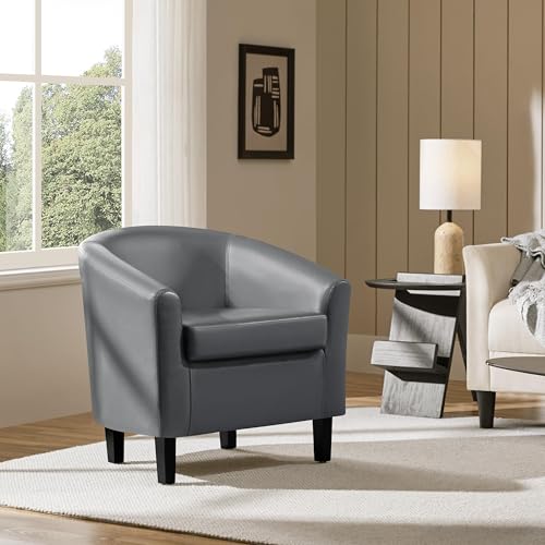 Yaheetech Accent Chairs, Faux Leather Barrel Armchairs, Gray - color: Grey, size: 25.5"D x 27.5"W x 28"H