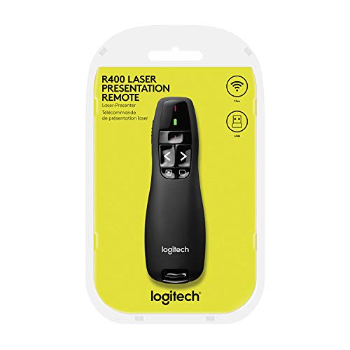 Logitech Wireless Presenter R400 USB A PowerPoint Clicker with Laser | USB-A connection, PowerPoint clicker, presentation remote control - color: Red Laser, style: 5 buttons