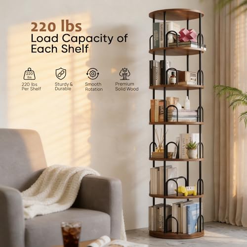 6 Tier Rotating Bookshelf Tower, 360° Revolving SpinningBookcase - color: Black, size: 6 Tiers