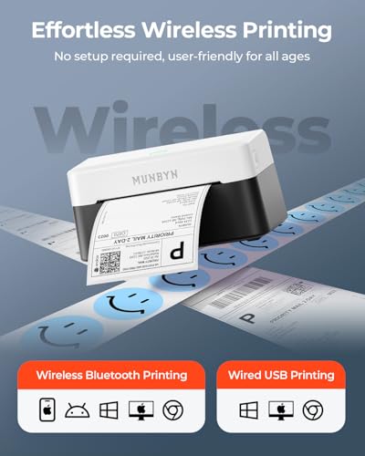 MUNBYN Bluetooth Thermal Label Printer, Wireless 4x6 Shipping Label Printer | Work for Small Business, Compatible with Android, iPhone, Windows, Mac, Chromebook, Print Width 1.57"-4.25" - color: Black