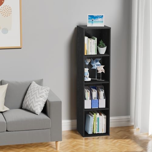 4 Tier Bookshelf, Freestanding Corner Storage Shelve Book Case for Narrow Space, 4 Cube Storage Organizer Small Bookcase for Home Office Living Room (Black, 4 Cube) - color: Black, size: 4-Cube
